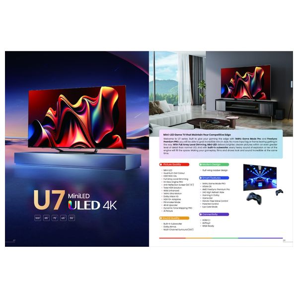 Hisense 75-Inch 75U7N Series - Smart - 4K - Mini-LED - 144Hz 
