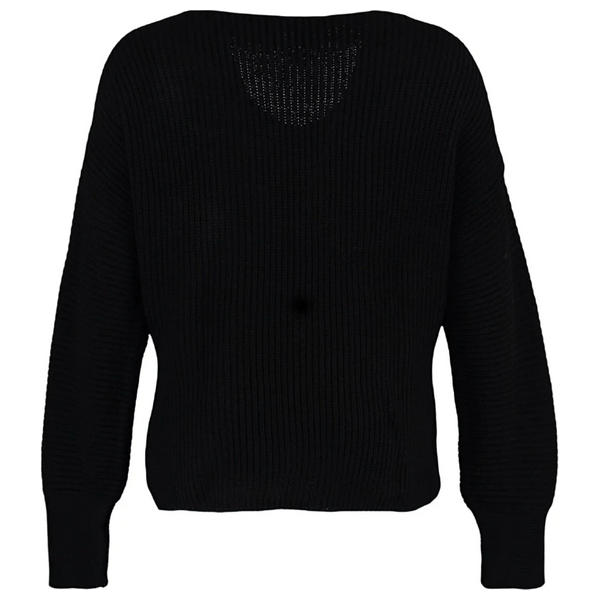 سترة ترينديول كيرف منسوجة برقبة على شكل حرف V وأكتاف منسدلة - اسود