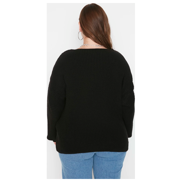 Trendyol Curve V-Neck Drop Shoulder Knit Sweater - Black