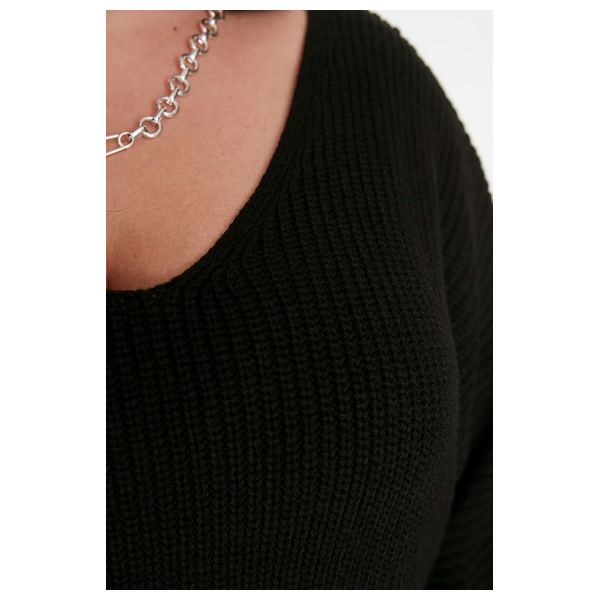 Trendyol Curve V-Neck Drop Shoulder Knit Sweater - Black