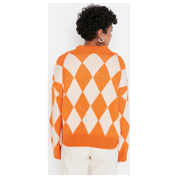 Trendyolmilla Wide Fit Soft Textured Patterned Knitwear Sweater- Orange
