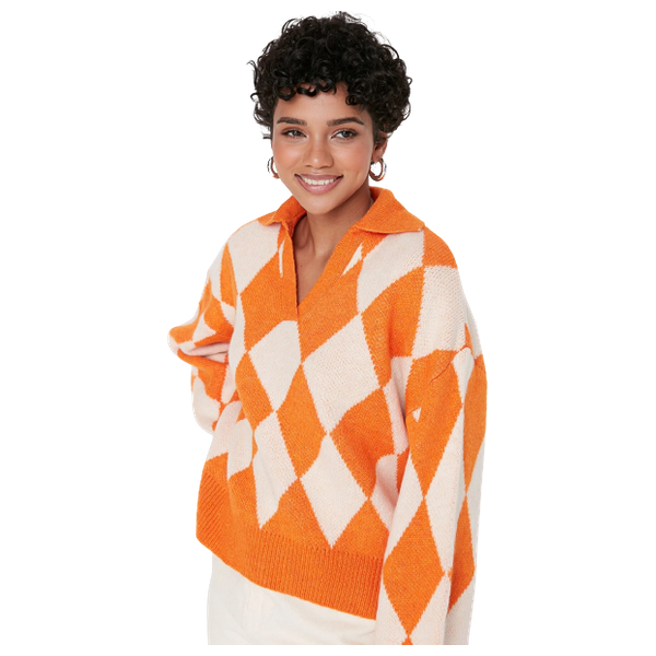 ترينديول ميلا بلوزة نسيج بنمط ناعم واسعة - برتقالي