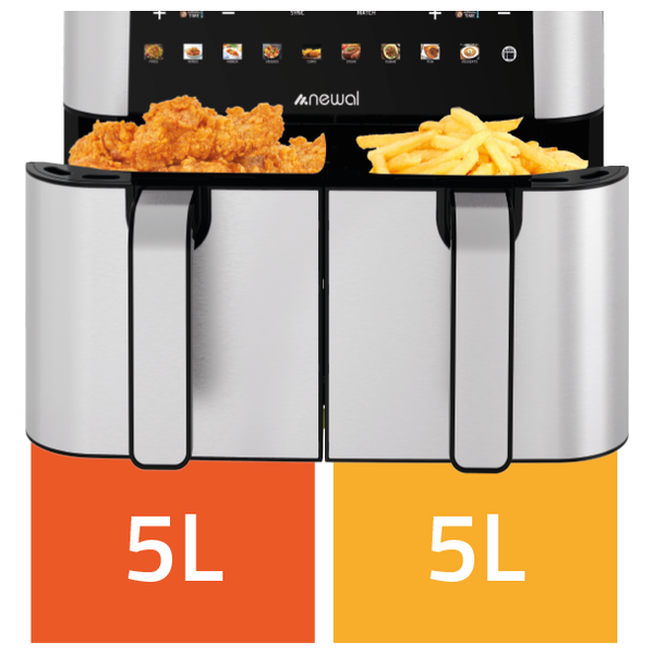  Newal FRY-5223 - Dual Basket Air Fryer - 2400 W - 10 L - Black 