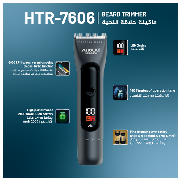 Newal HTR-7606 - Beard Trimmer - Gray