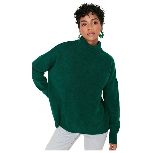 بلوزة نسائية ذات ياقة عالية ترينديول ميلا - اخضر