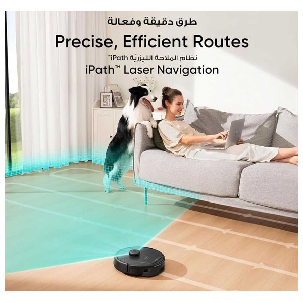  مكنسة روبوت ذكية هجينة يوفي - L60 - - قوة شفط 5000 باسكال - بطارية 2600 مللي أمبير - نظام ملاحة ليزري iPath - أسود 