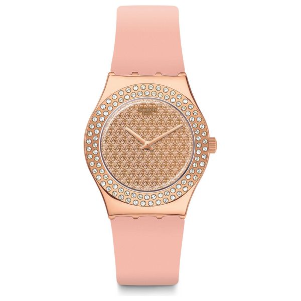  Swatch Watch YLG140 For Women - Analog Display, Silicone Band - Pink 