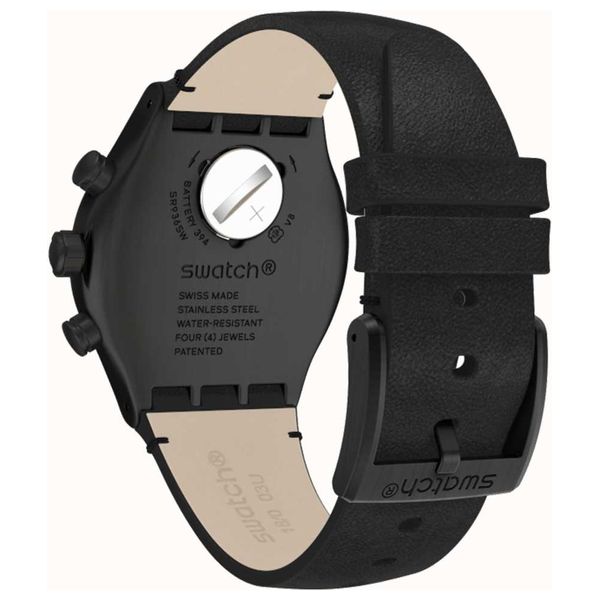  ساعة سواتج للرجال YVB410 - عرض بعقارب, سوار من الجلد - اسود 