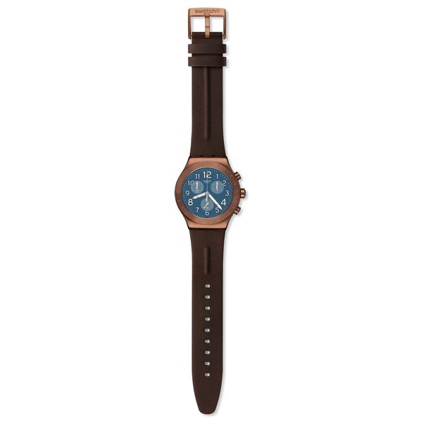  Swatch Watch YVC100 For Men - Analog Display, Leather Band - Brown 