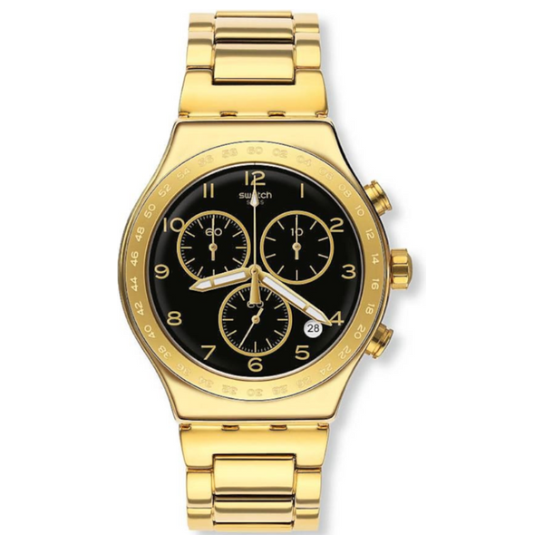Elryan Swatch Watch YVG405G For Men Analog Display Stainless Steel Band Gold