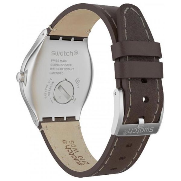  Swatch Watch YWS445 For Men - Analog Display, Leather Band - Gray 