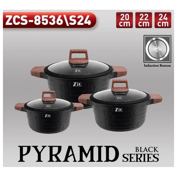  زيو بايراميد بلاك سيريز طقم قدور - 3 قطع - ZCS-8536/S24 - أسود 