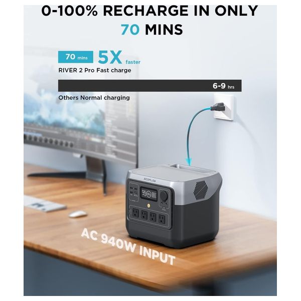 محطة الطاقة المحمولة ايكوفلو - River 2 Pro - 768Wh - اسود