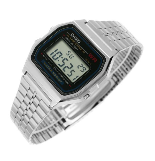 Casio Watch A159WAN1DF For Men - Digital Display, Stainless Steel Band -  Silver