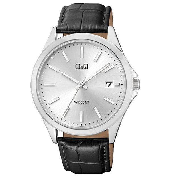 Q&Q Watch A484J301Y For Men Analog Display, Leather Band Black