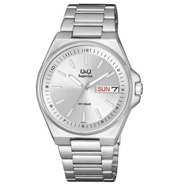 Q&Q Watch S396J201Y For Men Analog Display, Stainless Steel Band Silver